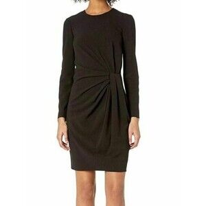 Boutique Moschino Side Knotted LS Above Knee Sheath Dress sz 42 IT/ 8 US Black